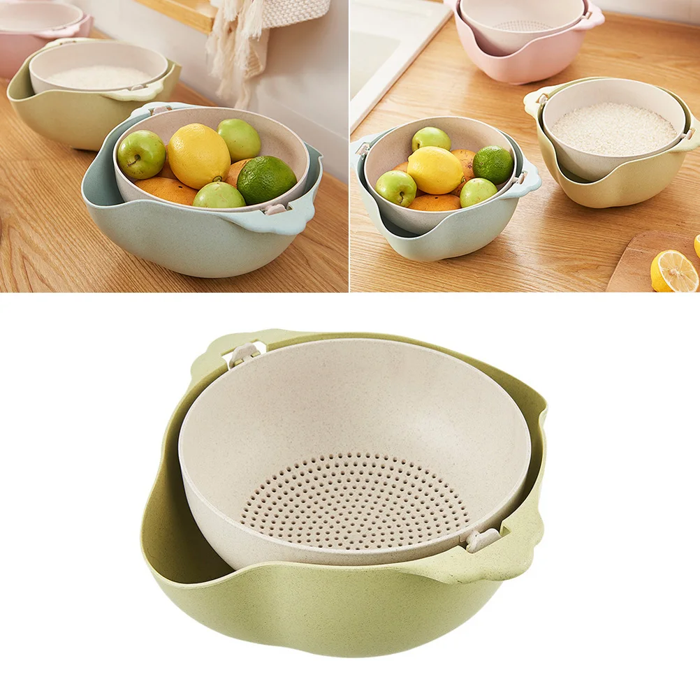 

Kitchen Strainer Colander Double Layer Drain Basket Hanging Fruit Baskets for Green