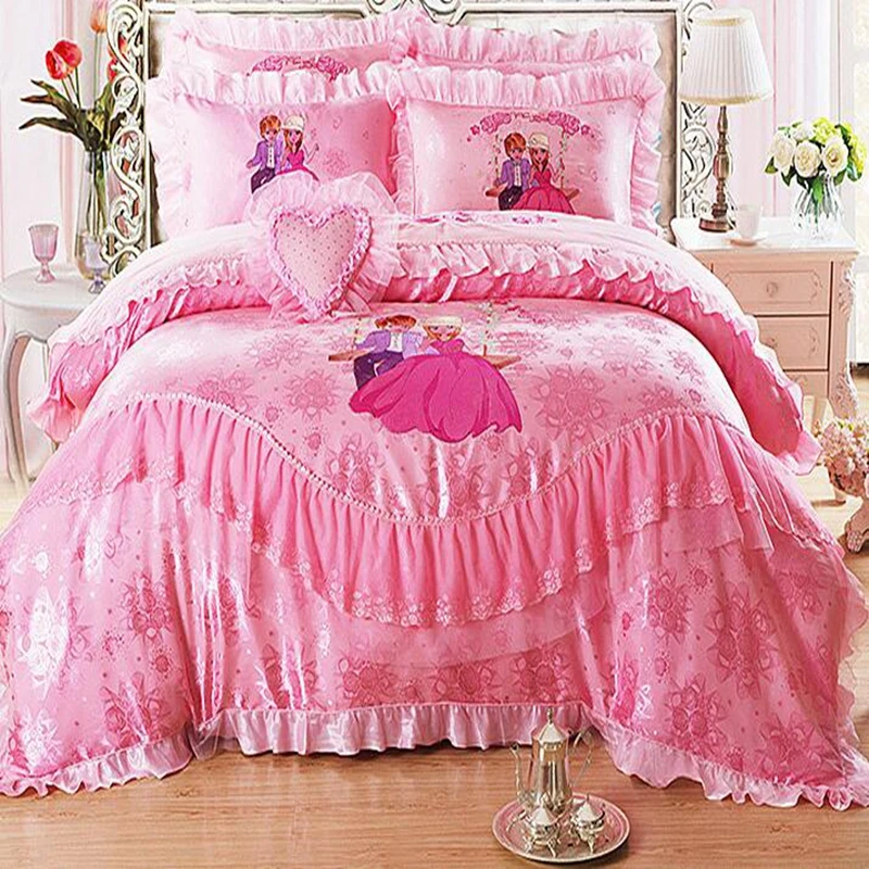 bedspreads Newly married bedspreads pink red pure cotton wedding bedding, lace ten pieces set bedding