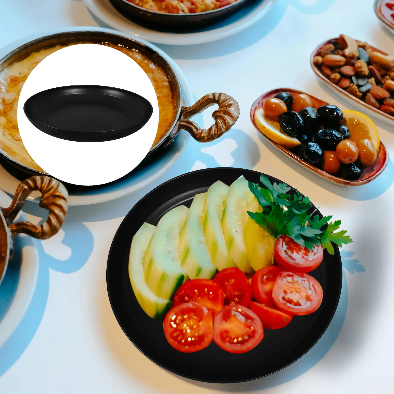 

8pcs Inch Lightweight Dinner Black PP Unbreakable Reusable Food Serving Dishes Dinner Plates Pasta Snack Plates