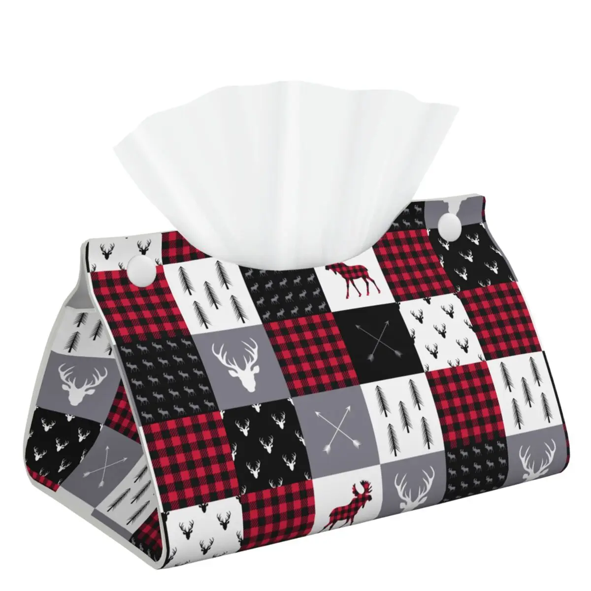 Christmas Patchwork Buffalo Plaid Pattern Tissue Box Cover Decorative Xmas Checkered Check Leather Napkin Holder For Home Car