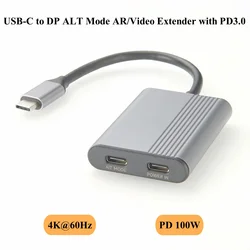 2-In-1 USB-C Hub, USB-C to 4K@60Hz DP ALT Mode Video Extender with 100W PD3.0, USB-C Power and Data Splitter for VR/AR Glasses