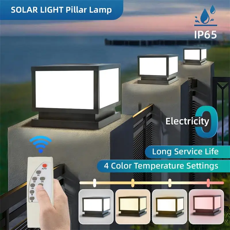 Timed LED Solar Outdoor Light Pillar Solar Lights Waterproof Thick Garden Pathway Parking Yard Outdoor Decor Lamp RC Solar Light