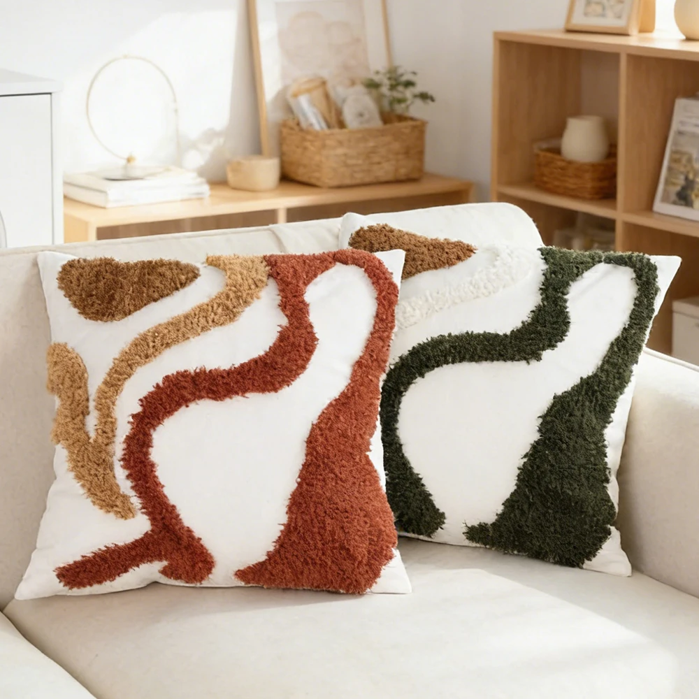 BUYNOW 1 Stück Kissenbezug mit gestepptem geometrischem Streifenmuster, Bohemian-Stil, für Wohnzimmer, Sofa, Kissenbezug, Heimdekoration, Schlafzimmer