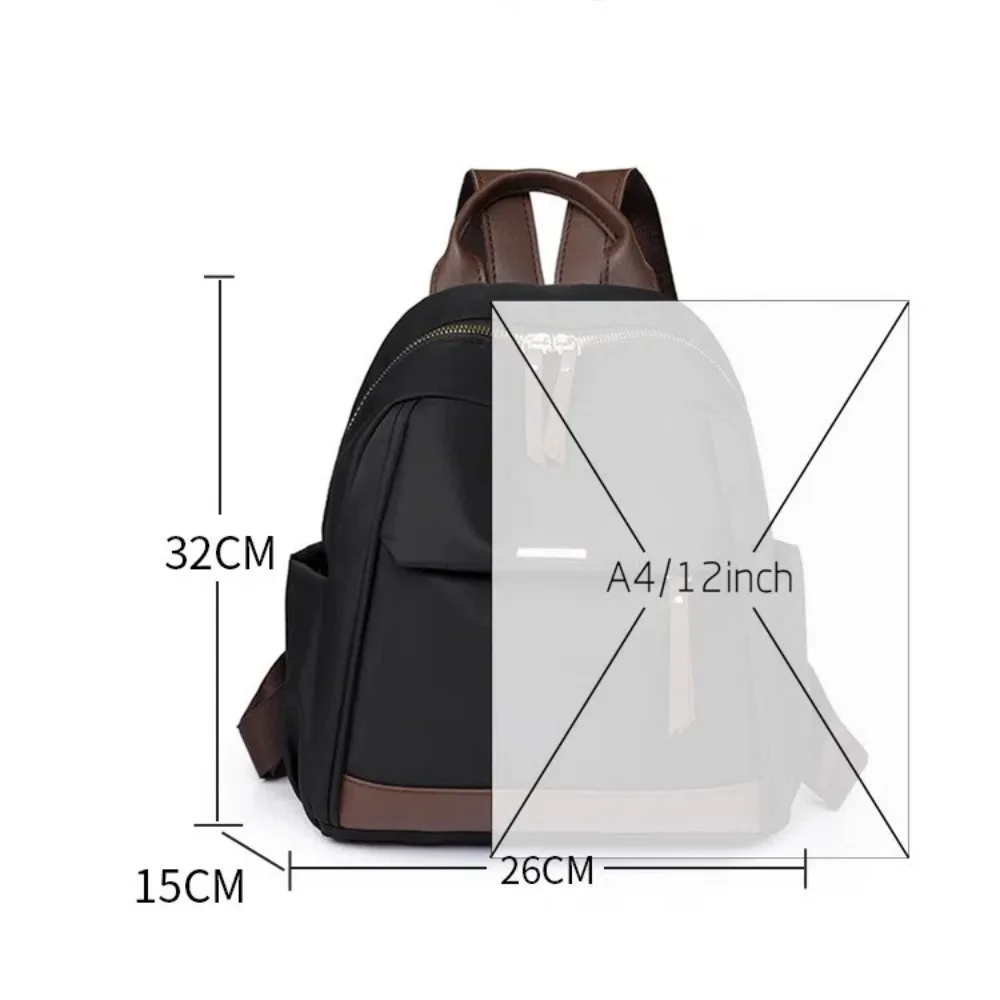 Mochila informal de nailon para mujer, bolso de hombro con contraste de Color de gran capacidad, impermeable con cremallera, mochila de viaje, mochila escolar