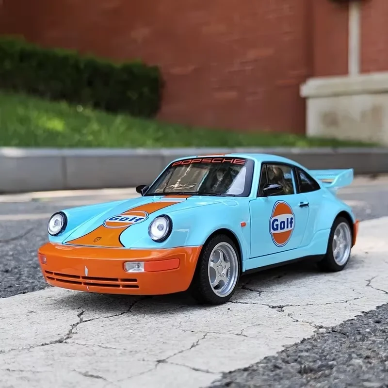 1:24 porsche 964 carrera rs 911 liga carro diecasts & veículos de brinquedo modelo de carro som e luz puxar para trás carro brinquedos para crianças presentes