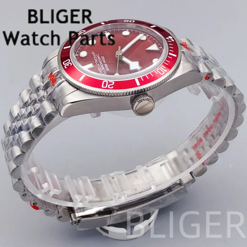 BLIGER 2025 39mm Men's NH35 Automatic Wristwatch Domed Sapphire Glass 100m Diving Retor Wine Red Dial Luminous Men's Watches