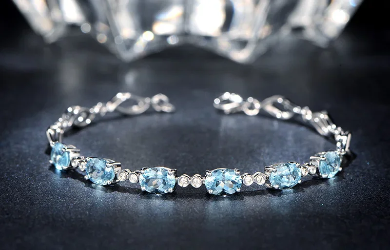 Aquamarine Bracelets For Female Real 925 Sterling Silver Sky Blue Gemstone Bracelet For Student Birthday Gift Jewelry Wholesale