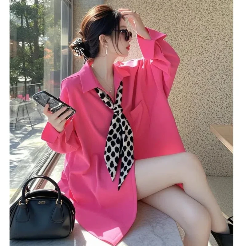 

Blue Tie Dye Loose High Street Shirt Tops Spring New Long Sleeve Polo Neck Youth Fashion Blouse Casual Korean Women Clothing