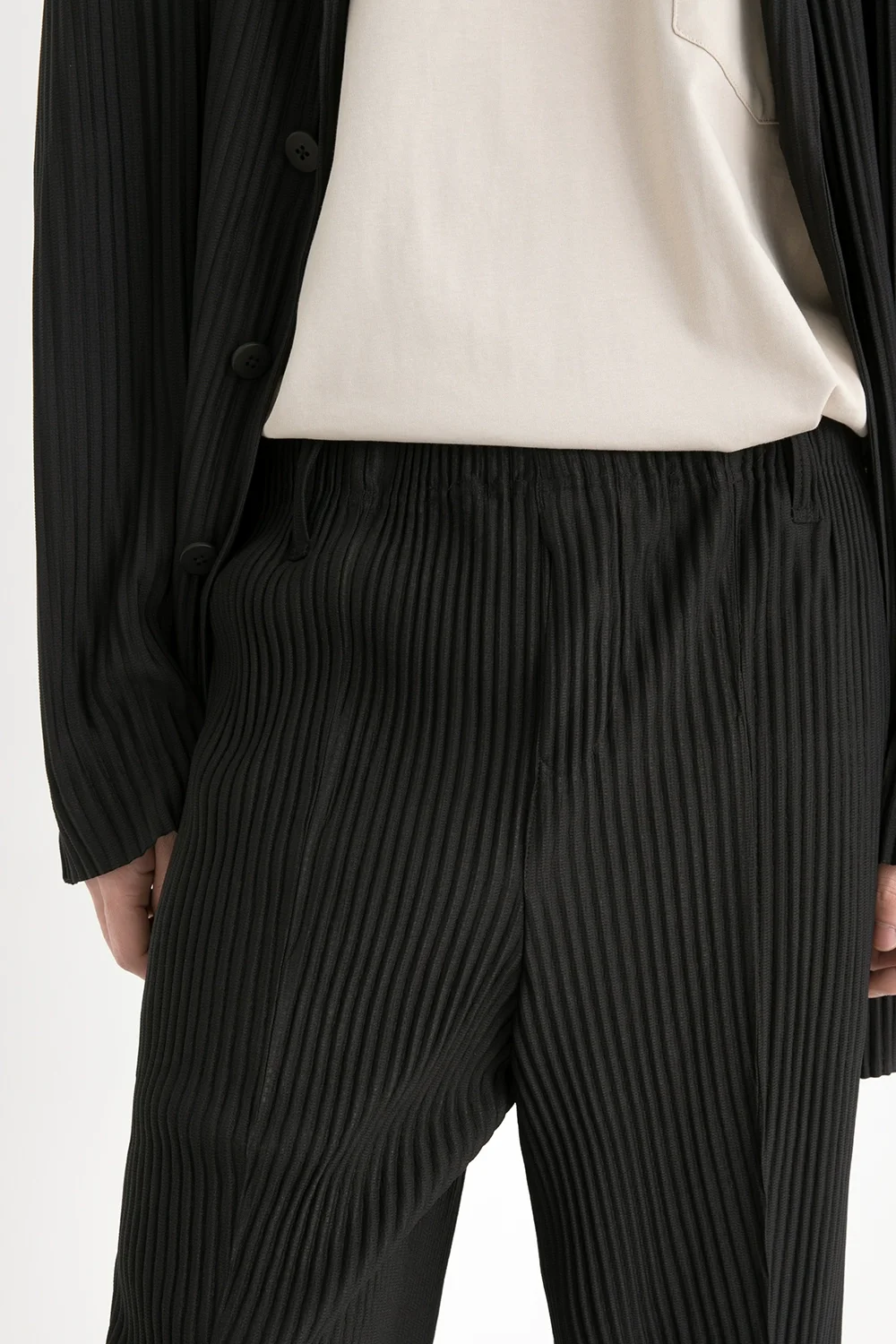 Miyake Pleated Pants Fashion Costume Japanese Streetwear Men Pants Comfortable Black Stretch Suit Pants