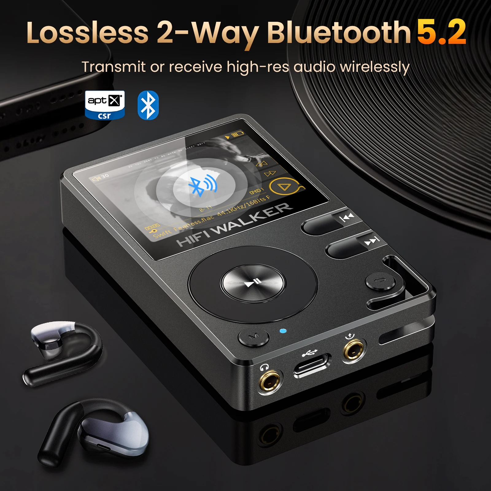 HIFI WALKER H2 MP3プレーヤー DAP ハイレゾ Hifi Walker H2 DAP HIFIプレーヤー、Bluetooth 5.2、ロスレスDSD DAC