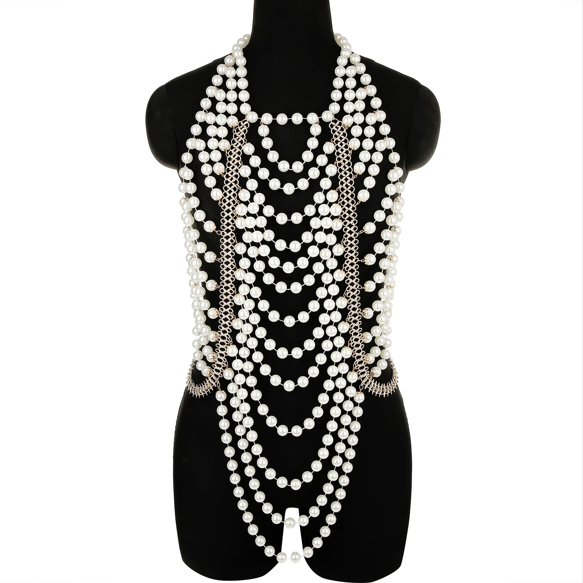 

2024 body chain Chinese Pearl body chain dress accessory Wedding shawl exaggerated handmade multi-layer necklace for women