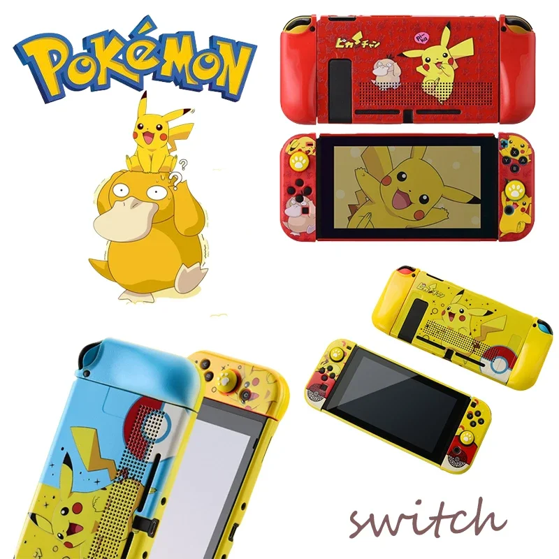 Pokemon Pikachu Switch Game Machine Protective Case for For Nintendo Game Console Hard Protective Case Compatible Grip Caps Cute