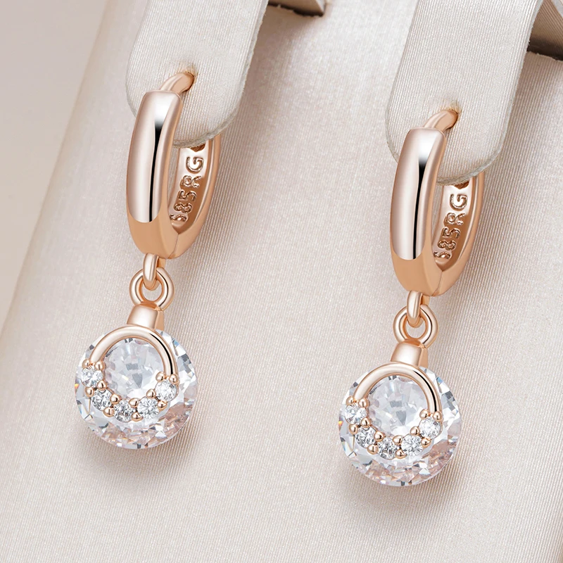 Kinel Hot 585 Rose Gold Color Drop Earrings for Women Fashion White Natural Zircon Accessories Daily Fine Jewelry crystal Gift