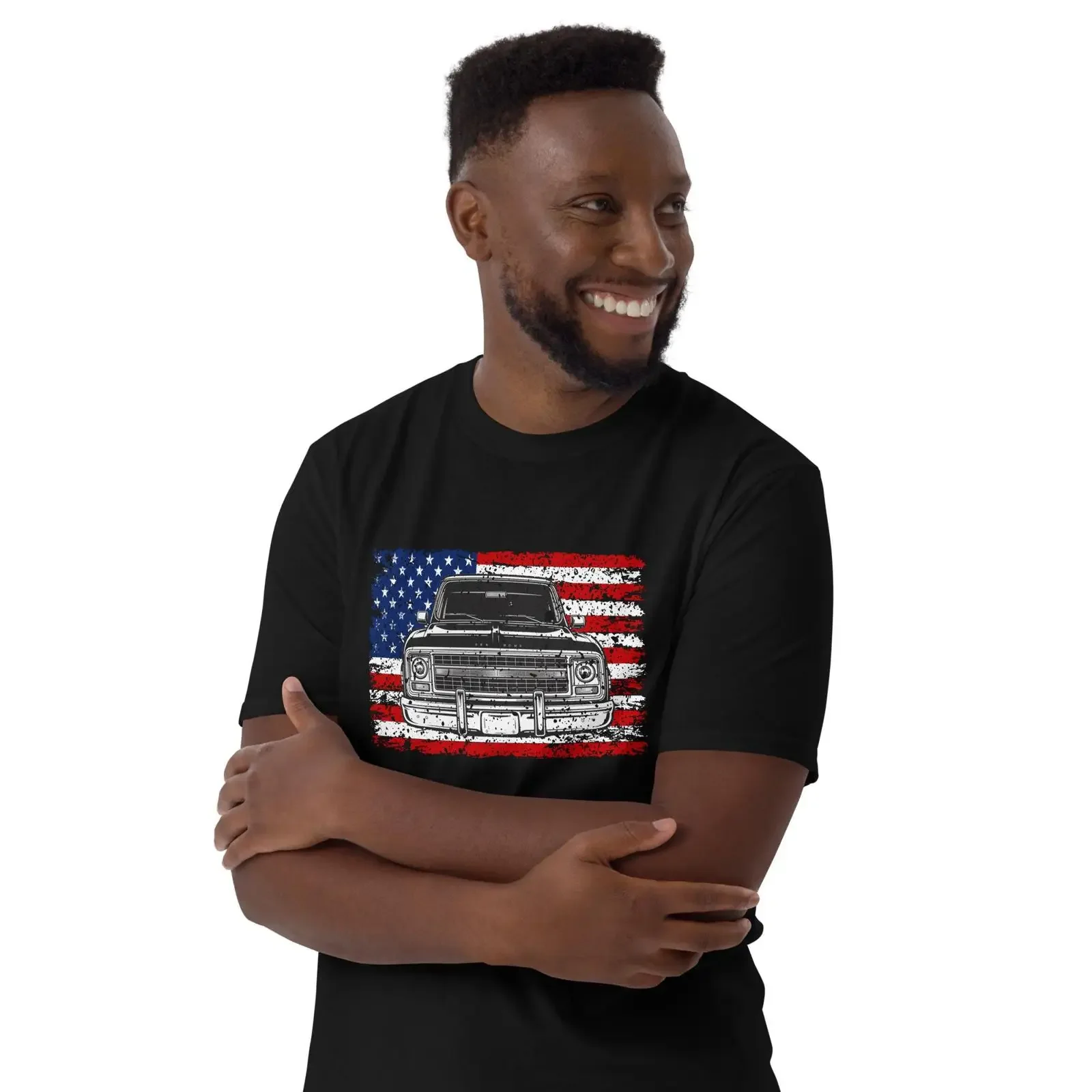Vintage Square Body Truck T Shirt American Flag Pickup Design vintage Washed Unisex Slightly Breathable graphic Comfortable