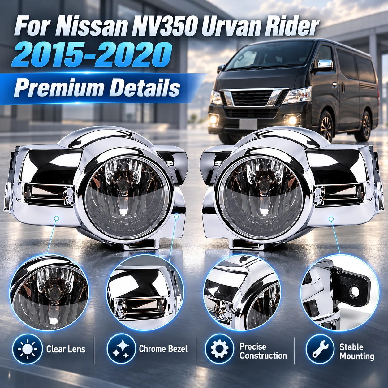 Car Front Fog Lamp Assembly Upgrade Kit For Nissan NV350 Urvan (Rider Series) 2015 2016 2017 2018 2019 2020 With Wire and Switch