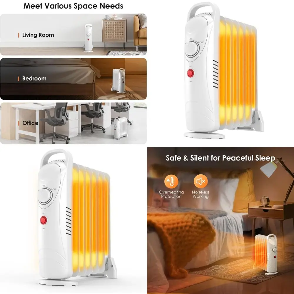 

Масляный радиаторный обогреватель мощностью 700 Вт с регулируемым термостатом, 2 режима нагрева, защита от перегрева, бесшумный, идеально подходит для дома и офиса