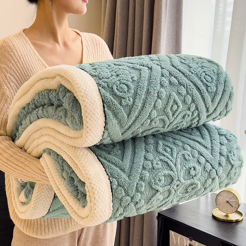 

New Carved Velvet Warm Autumn Winter Blanket for Bed Soft Fluffy Sofa Blankets Warmth Cozy Coral Flannel Sofa Cover Blanket Nap