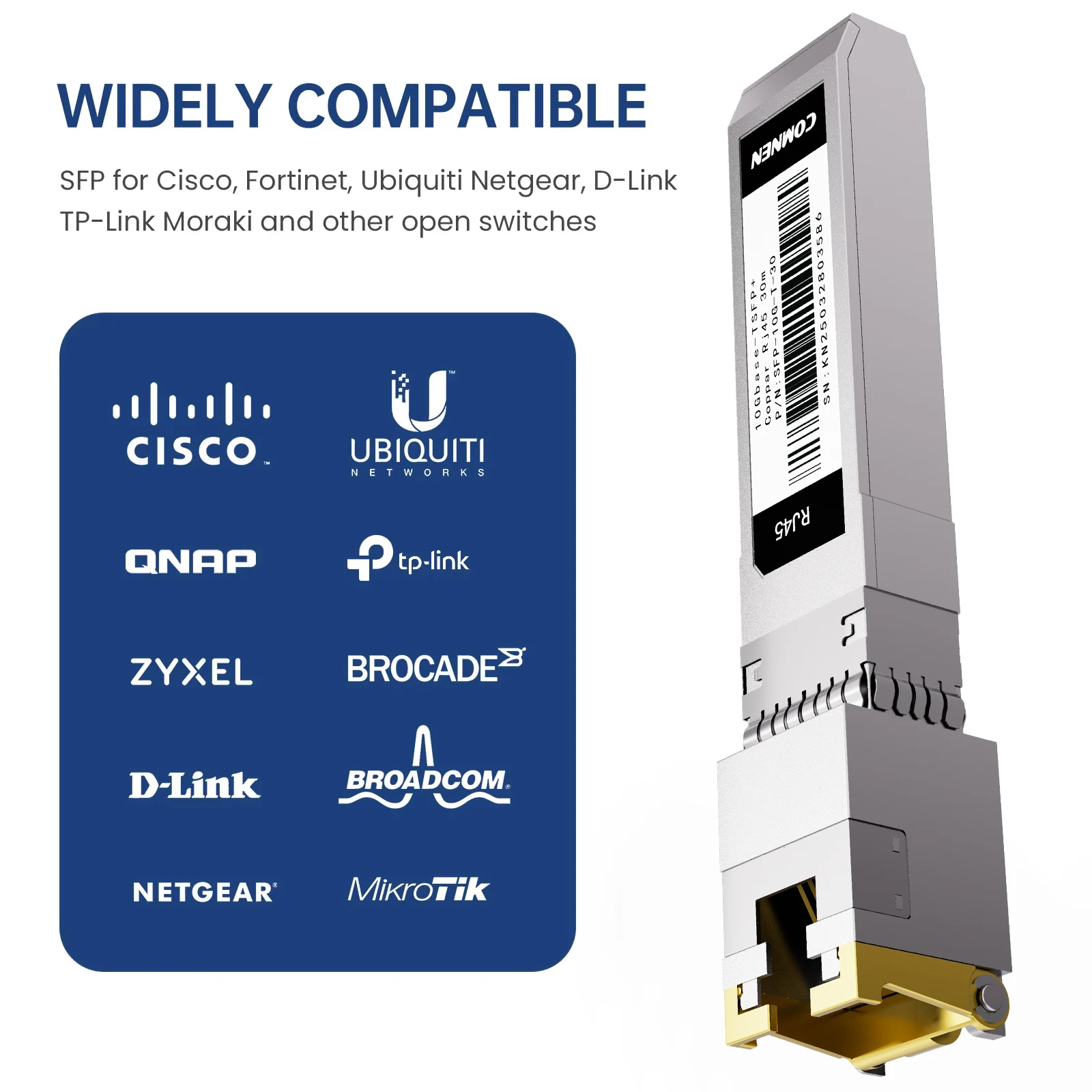 COMNEN 10G/2,5/1,25G GBASE-T SFP+ zu RJ45 CAT.6a Transceiver Modul Auto-Negotiation Ethernet Modul SFP+ Kupfer Kabel Adapter