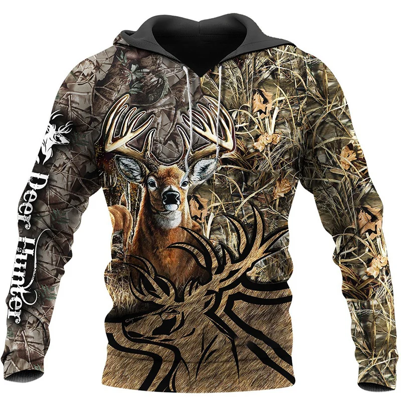 

Fashion 3D Elk Print Hoodies For Men Outdoor Hunting Sweatshirts Autumn Trend Camouflage Pullover Oversized Clothing Tops