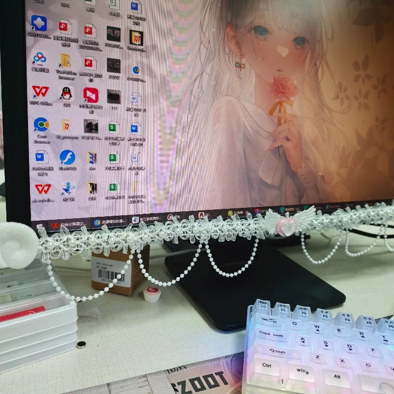 NEW Computer Monitor Decorative Stickers custom Gaming Room Bow Lace Cute TableScreen Decorative Frame DisplayScreen Decorative
