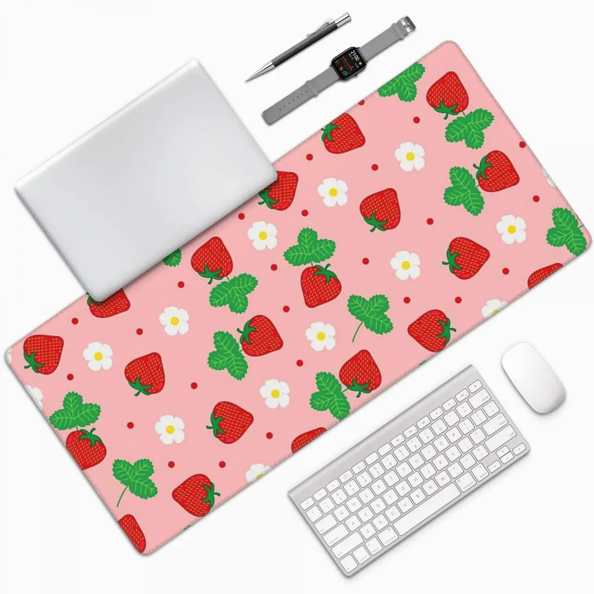 

Strawberry And Daisy Cartoon Large Mouse Pad Computer Keyboard Mouse Mat Gamer PC Laptop Desk Mat Office Accessories Table Mats