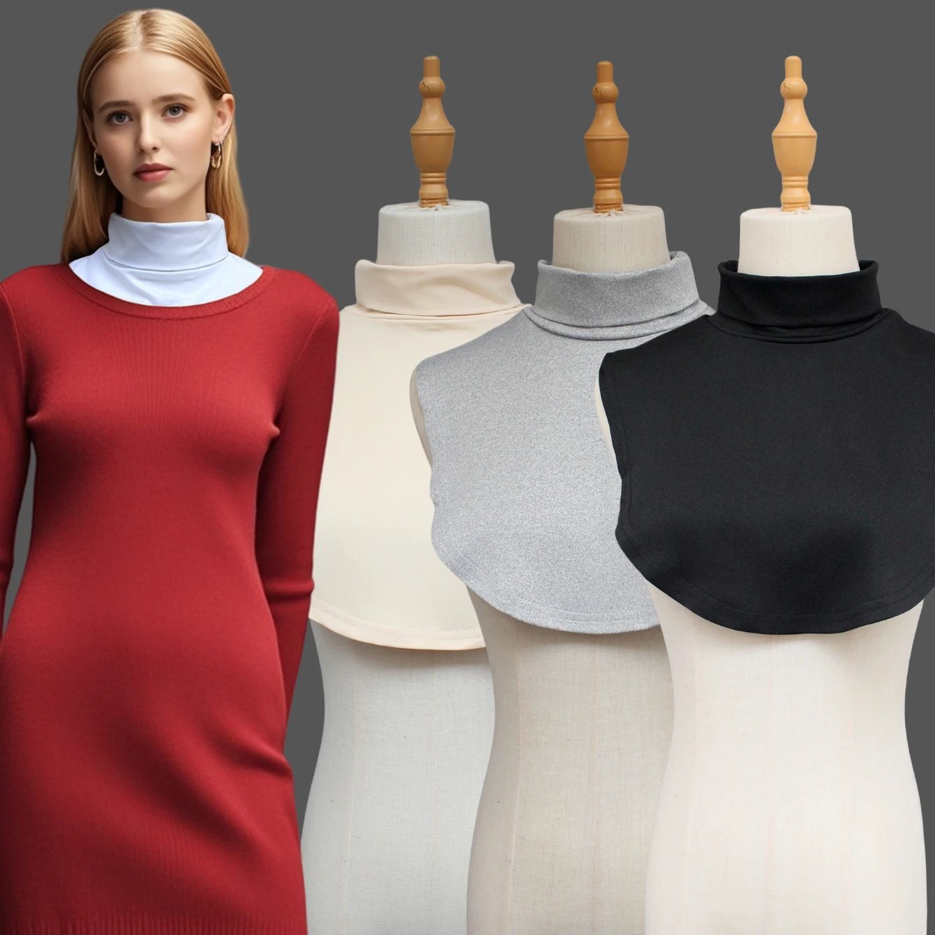 High-neck false collar. Stand-up collar. Foldable. Comfortable and soft. Skin-friendly material. For female decoration in autumn