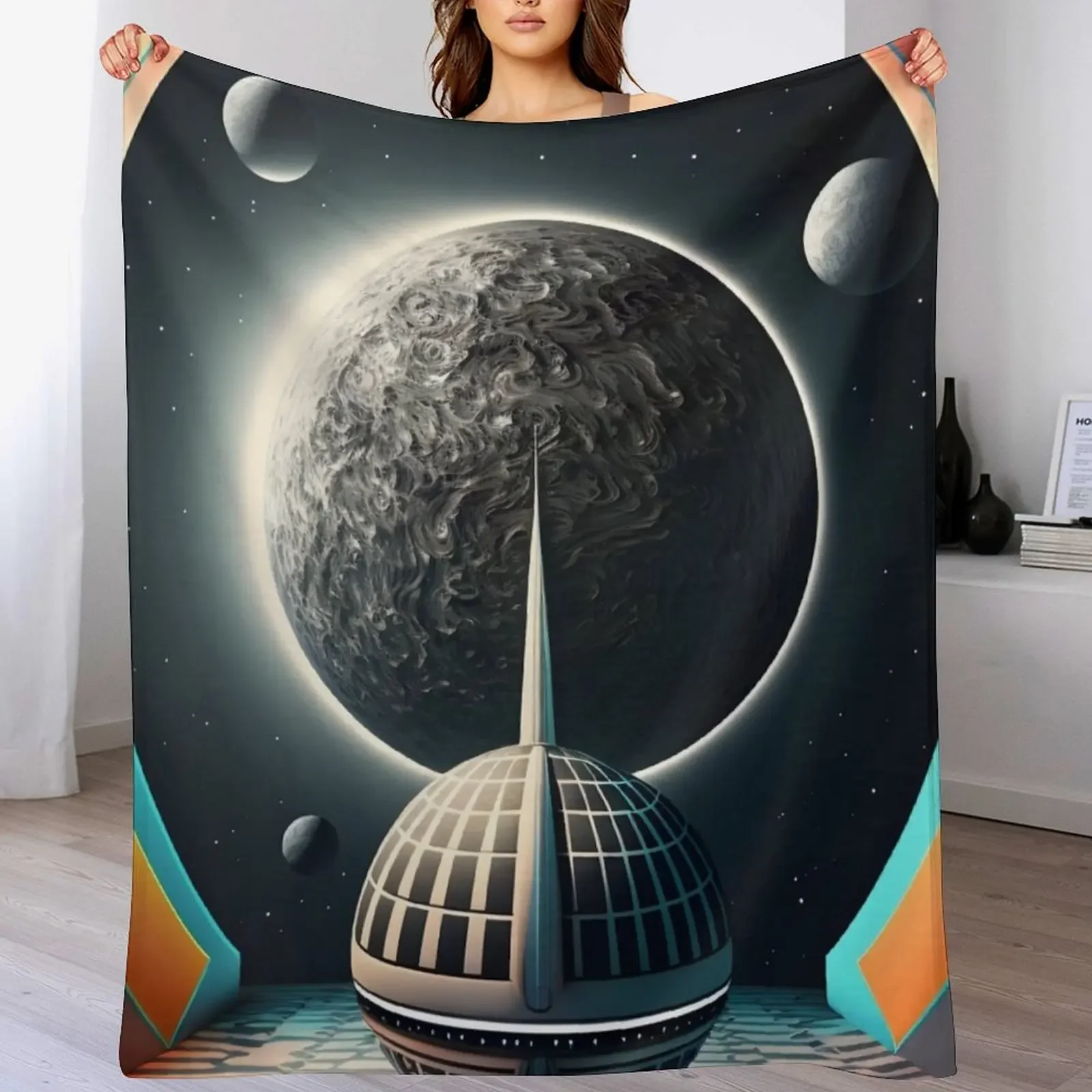 

New Deco Spaceship landing In Planet X232's Space Port Throw Blanket warm winter Warm Retros Plaid Blankets