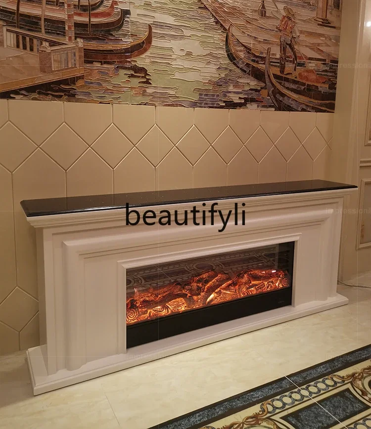 American solid wood simple living room TV cabinet simulated flame fireplace household marble electric fireplace