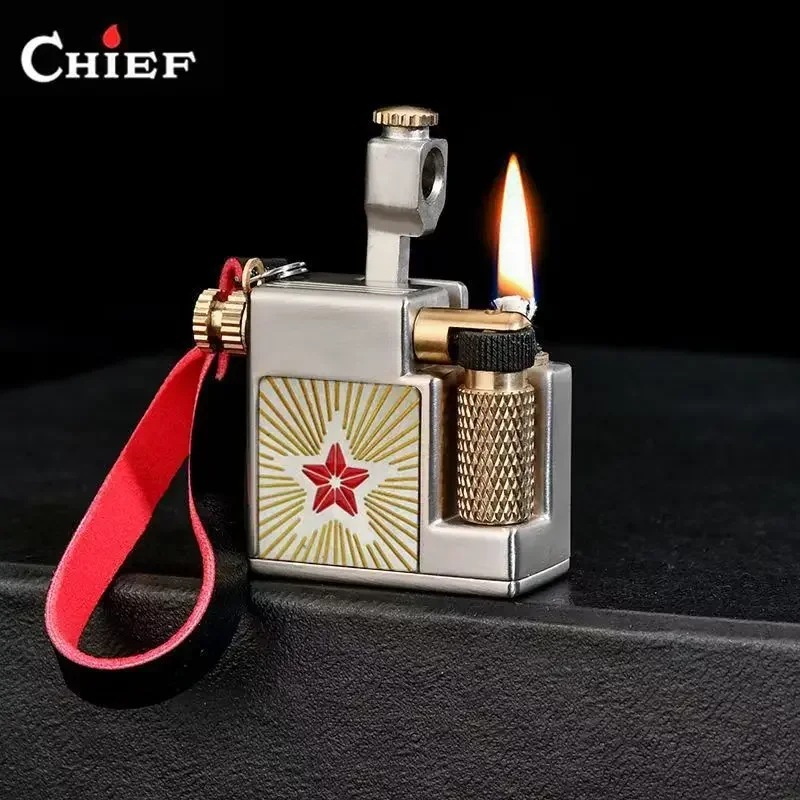 

CHIEF 715 Small Square Brick come on Lighter, Mini Metal Portable Lanyard, Tray, Grinding Wheel Side Slide Gift for Men