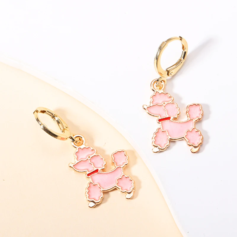 5 Colors Cute Enamel Poodle Dog Drop Hoop Earrings Delicate Cartoon Animal Charms Dangle Earrings For Women Girls Jewelry Gifts