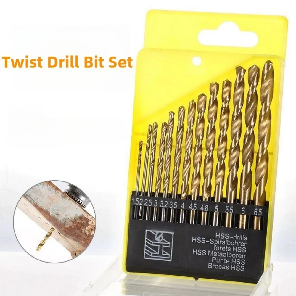 13PCS Drill Bit Set  Twist Drills 3/16 to 1/2 Inch For Glass High Speed Steel Metal Tile Concrete Masonry Electric Drilling