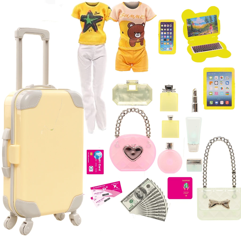 High Capacity Doll Suitcase For 11.5 inch Clothes Travel Furniture Accessories Luggage Sunglass Computer for Kids Toys for Girls