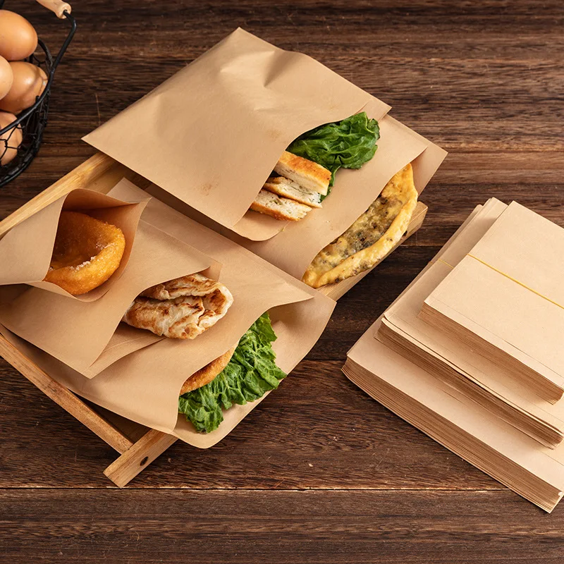 100PCS Disposable Kraft Paper Bag Oil Proof Paper Bag Food Packaging Bags Packaging Parchment Paper Baking Paper Air Fryer