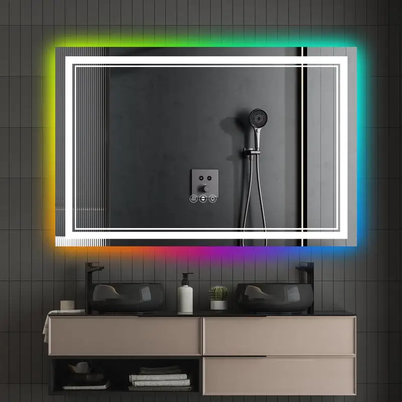 

60x36 Inch LED Bathroom Mirror, Smart Mirror with RGB Backlight, Frameless Design, Modern Home Decor
