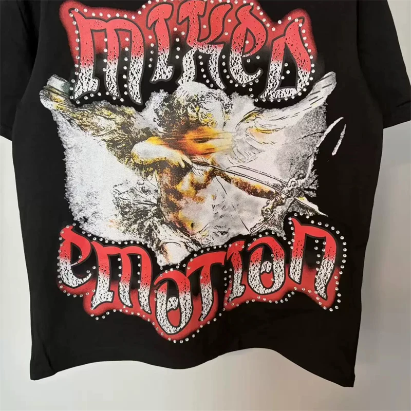 Mixed Emotion Angel Letter Rhinestone Print Short Sleeve T Shirts