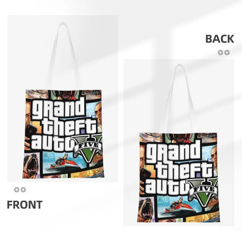 Kawaii Grand Theft Auto Shopping Tote Bags Recycling Action Adventure Game Canvas Groceries Shoulder Shopper Bag