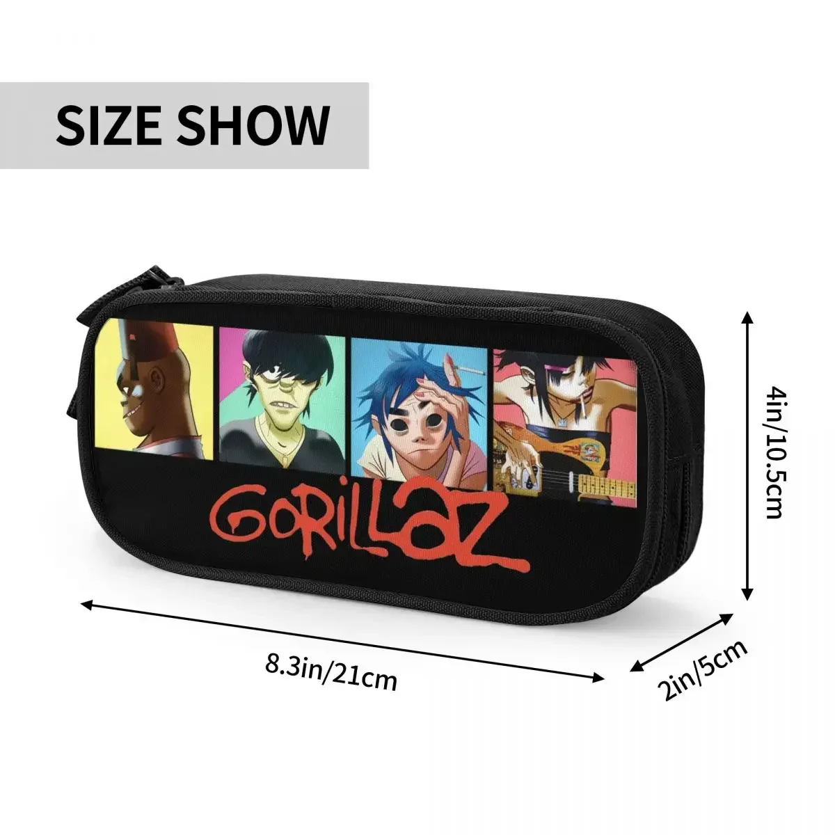 Gorillaz Rock مقلمة ممتعة حامل قلم الموسيقى حقيبة الفتيات الفتيان سعة كبيرة الطلاب مدرسة هدية صندوق رصاص #6