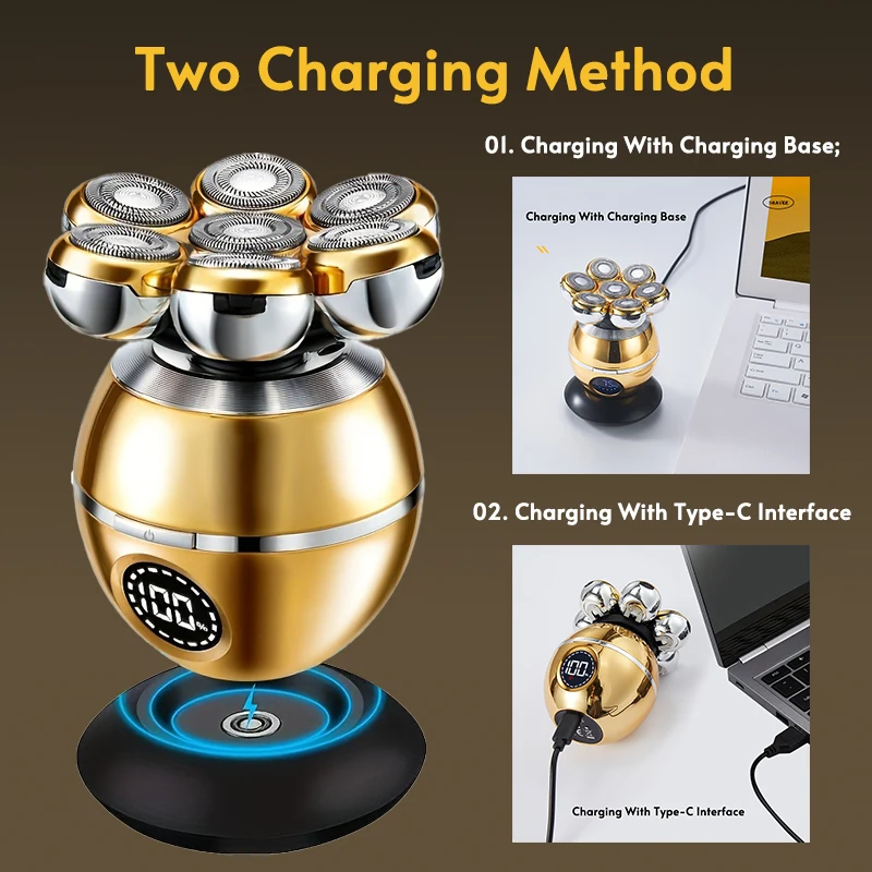 5-IN-1 7D العائمة شفرة ماكينة حلاقة كهربائية مع قاعدة شحن للرجال أداة تهذيب اللحية المقص قابلة للشحن أصلع رئيس الحلاقة الكهربائية