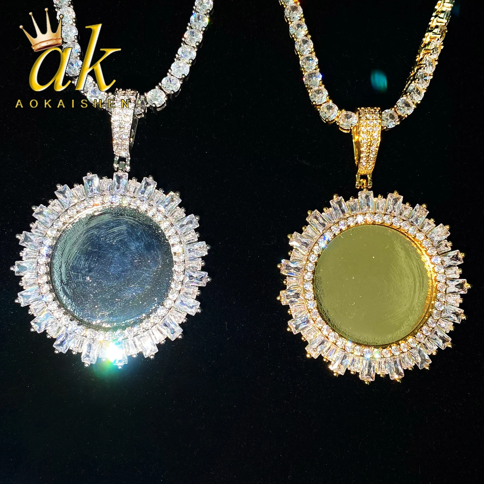 Aokaishen 남성용 맞춤형 사진 목걸이 그림 메모리 펜던트 Iced Out Charms Rock Street Jewelry