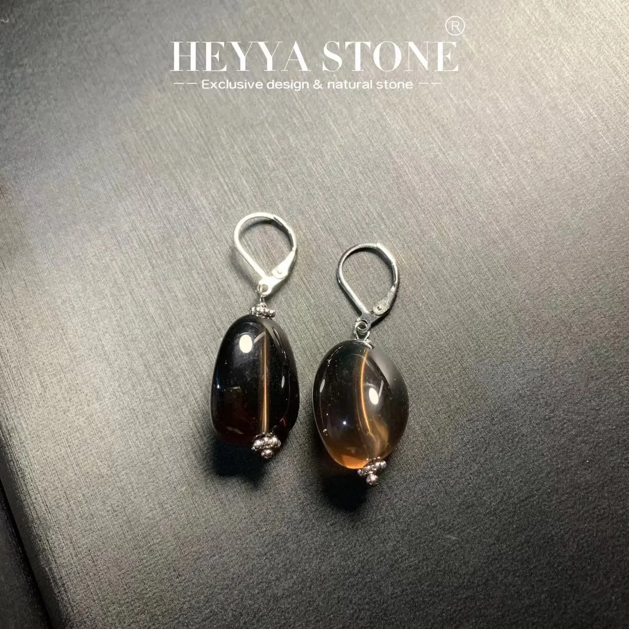 

HEYYA STONE Natural Smoky Quartz Drop Earrings Simple Classic Gemstone Jewelry