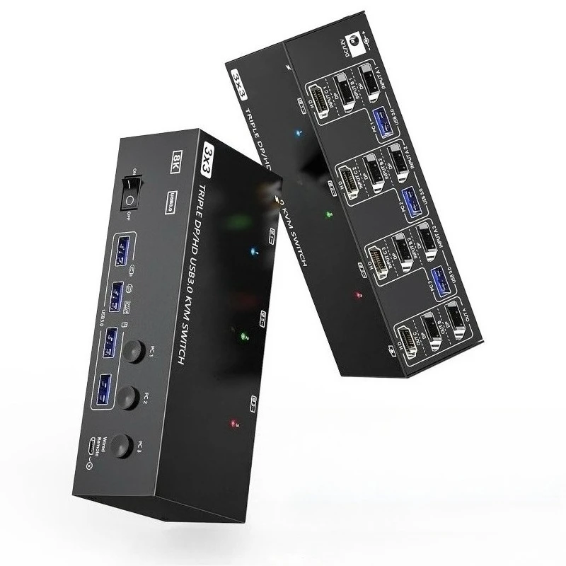 HDMI KVM Switch 3x3 8K@60Hz Keyboard Mouse Switch USB 3.0