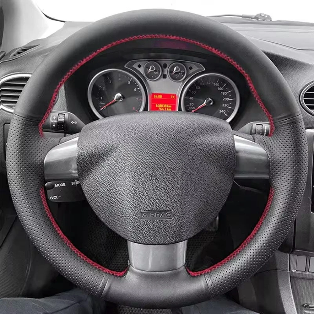 Steering Wheel Case Hand-stitched Microfiber Leather Car Steering Wheel Cover For Ford Focus 2 2005-2011 3-Spoke Car Accessories