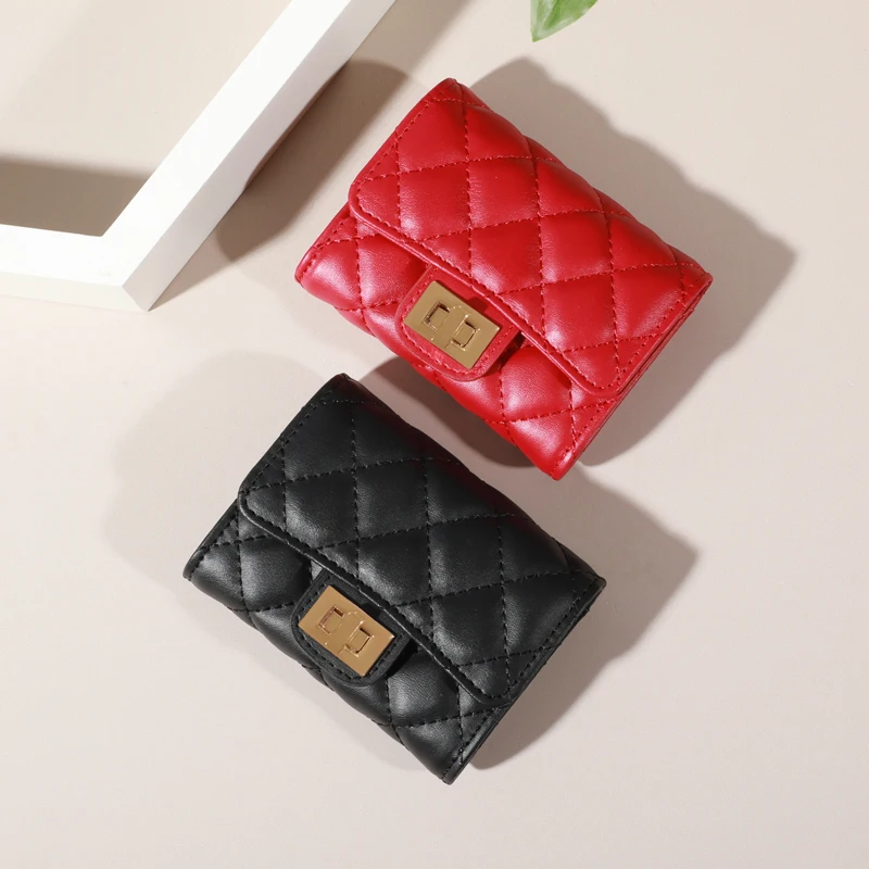 Multiple Card Slots Diamond Lattice Card Holder Women's Exquisite Short Wallet Coin Purse Large Capacity Card Cash Storage Pouch