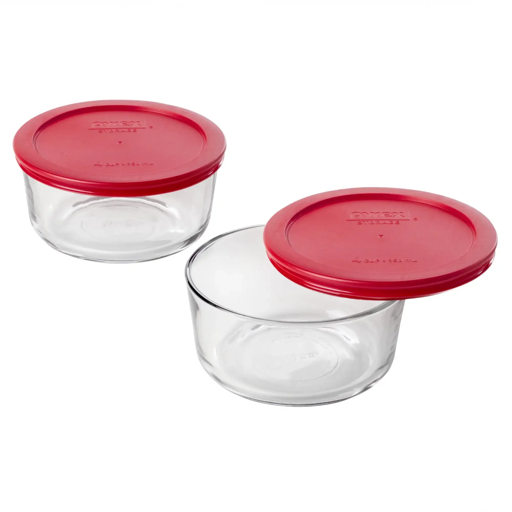 Pyrex Glass Bowl Set, 2 Pack 4-Cup with Lids, Microwave & Oven Safe, BPA-Free, Food Storage Containers for Kitchen