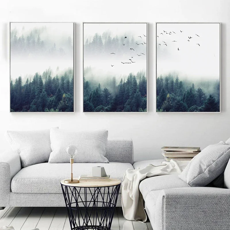 Nordic Style Forest Lanscape Wall Art Canvas Poster and Print Canvas Painting Decorative Picture for Living Room Home Decor