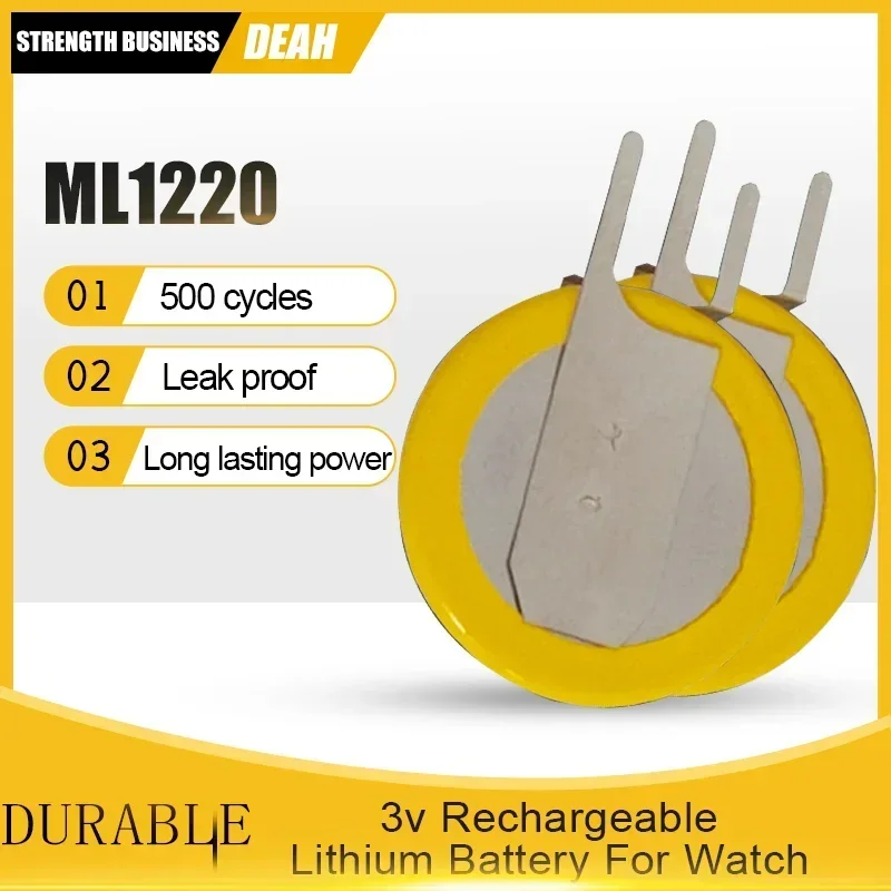 خلية زر قابلة لإعادة الشحن بأقدام لحام ، بطارية احتياطية ، بطاريات عملات معدنية ، CMOS ، RTC ، BIOS ، ML1220 ، 3V ، ML ، 6-20