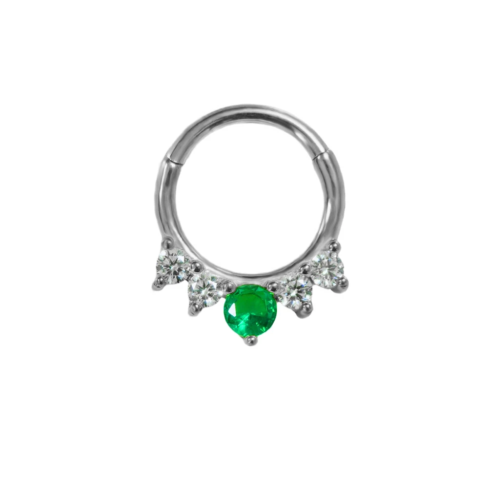 Zircon Clicker Daith Piercing Nose Ring, Surgical Steel