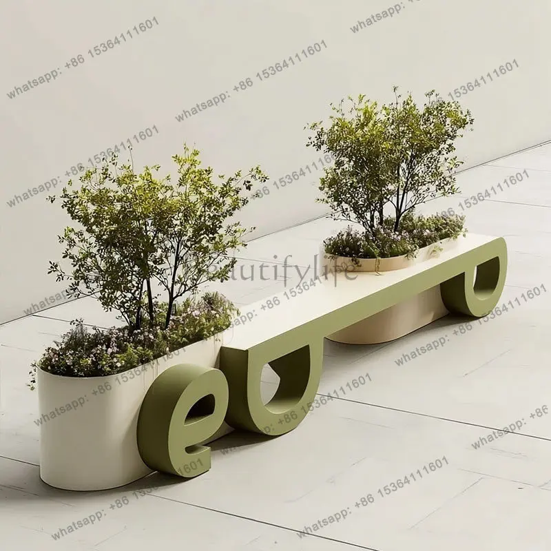 Outdoor flower box sitting stool combination square commercial street creative design flower trough