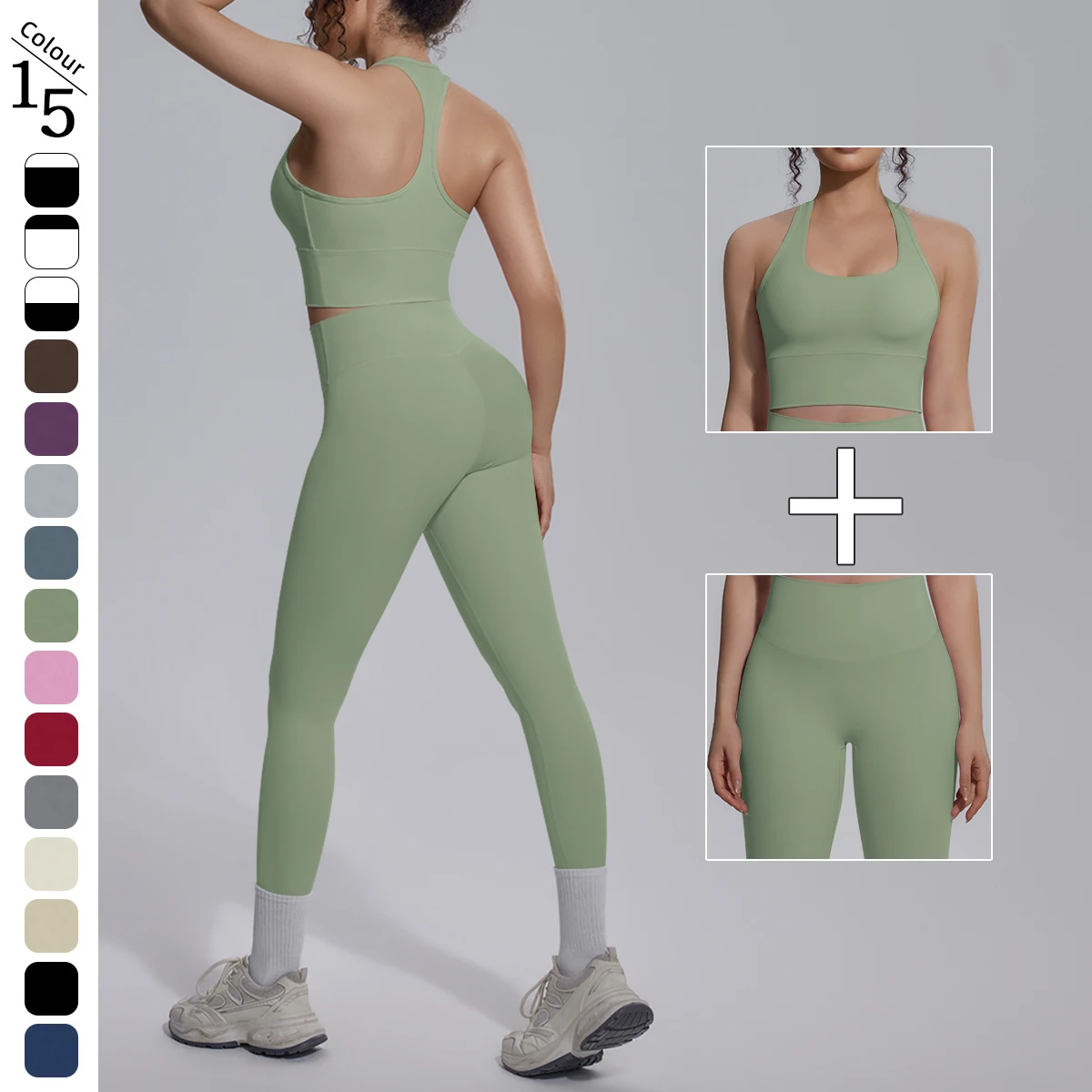 

Hamidou Women Yoga Set Summer Sexy I-shaped Vest Quick Drying Legging Outdoor Running Female Pants Yoga Set Solid Color