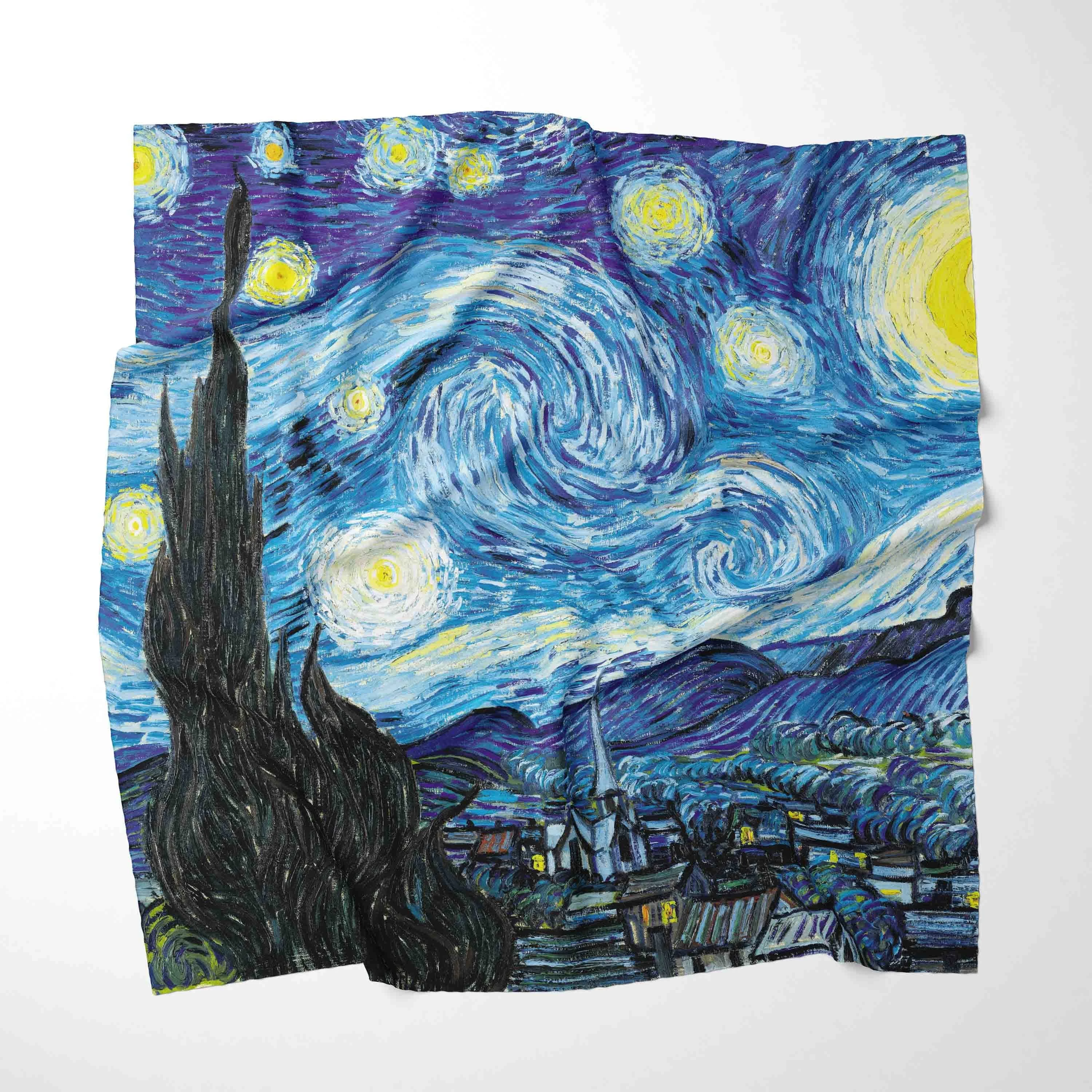 70 سنتيمتر * 70 سنتيمتر فان جوخ النفط الطباعة تصميم موضة منديل الأزهار وشاح مع المرأة منديل Bufandas الإناث فولارد شال يلتف